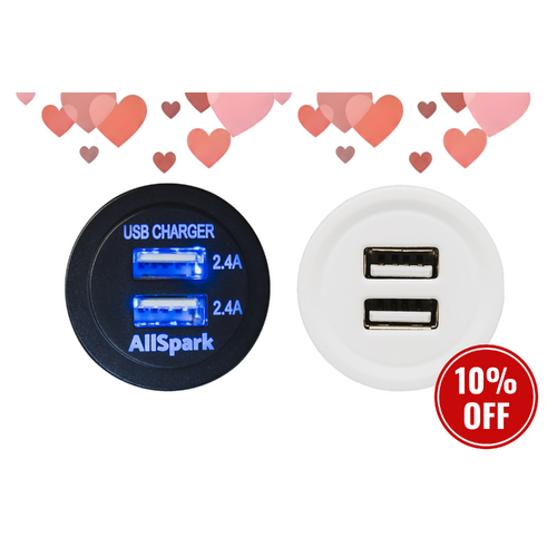AllSpark Dual 2.4A USB Charging Socket with blue back light Twin Pack