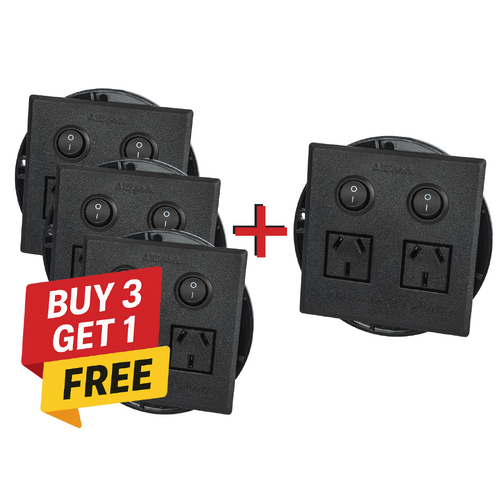 2 Outlet Power Board 4 PACK | Flush Mount | Black | Plug & Play GPO | AllSpark