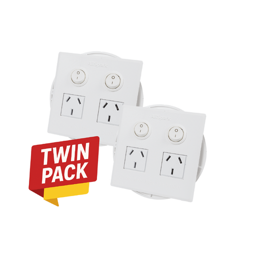 2 Outlet Power Board TWIN PACK | Flush Mount | White | Plug & Play GPO | AllSpark