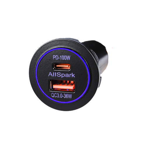 AllSpark Socket - PD100W USB-C + QC3.0 USB-A Charger - Black w/Blue LED