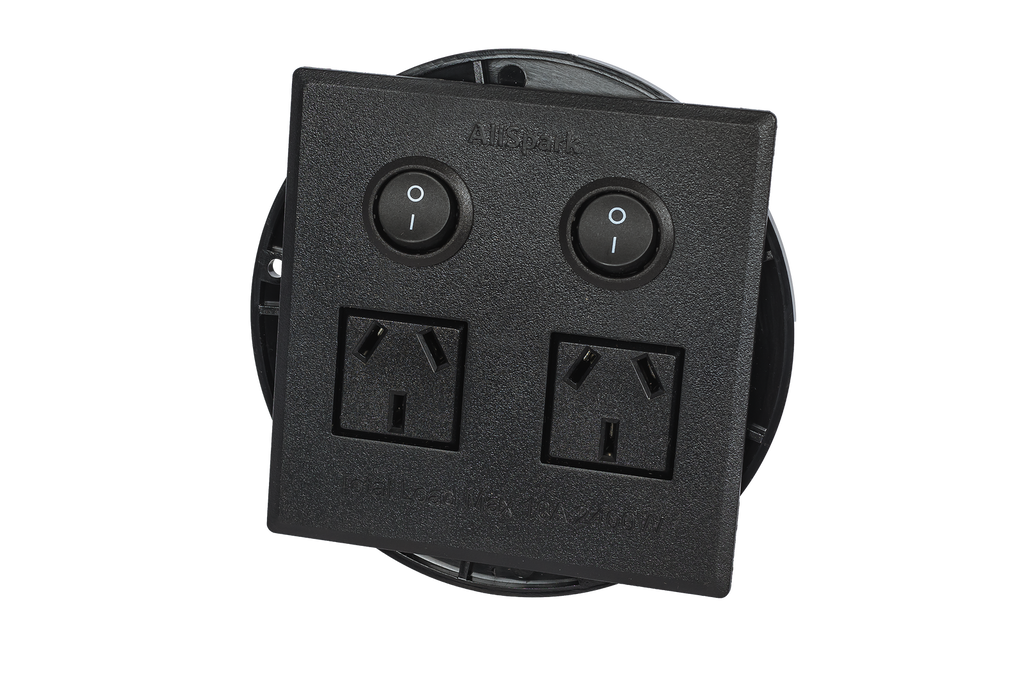 2 Outlet Power Board | Flush Mount | Black | Plug & Play GPO | AllSpark 