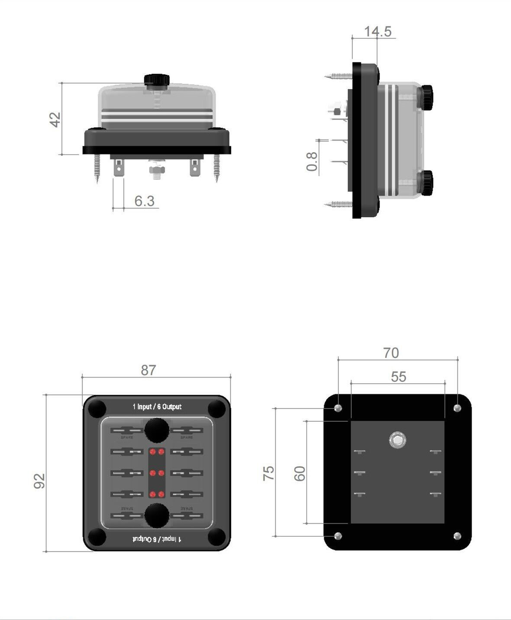 AllSpark Flush Mount Fuse block with indication light - 6 way