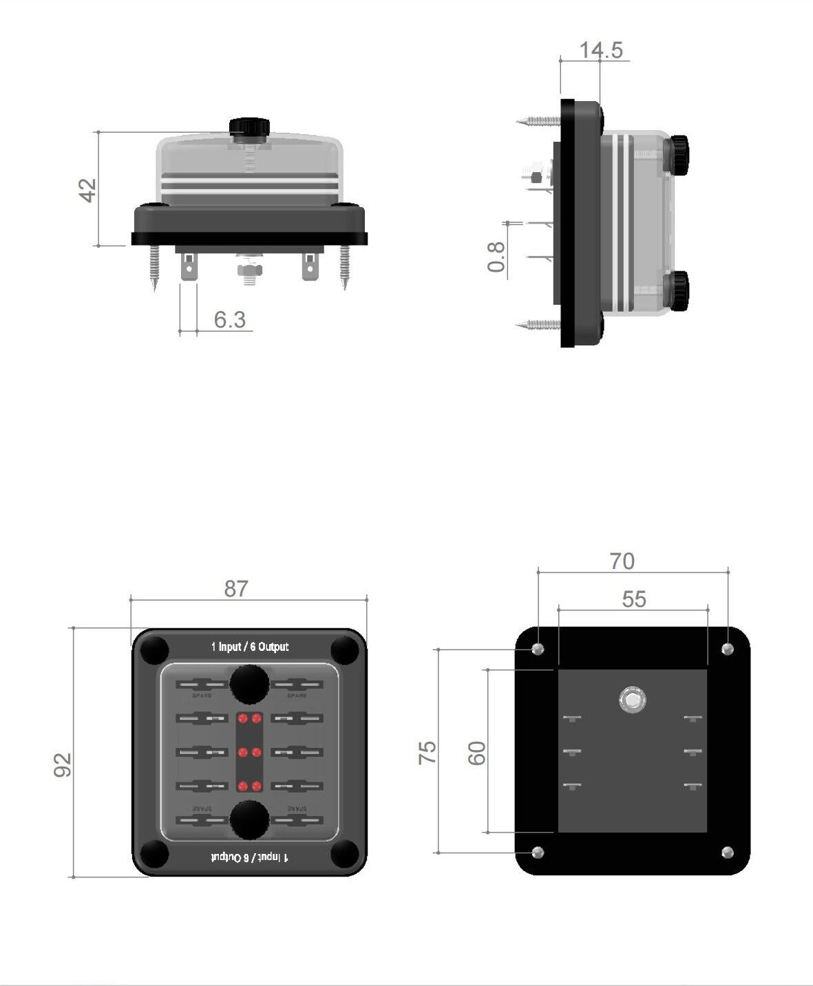AllSpark Flush Mount Fuse block with indication light - 6 way