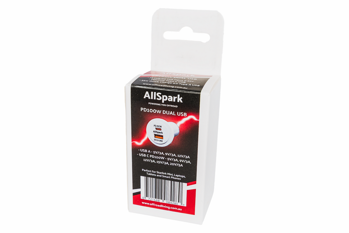 AllSpark Socket - PD100W USB-C + QC3.0 USB-A Charger - White no LED