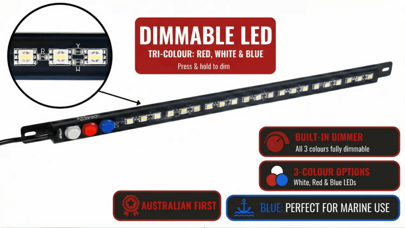 30cm LED Strip Light - Dimmable | 12V | Tri-Colour Red, White & Blue | AllSpark